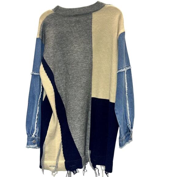 La Lavon – Colorblock Sweater Dress with Denim Sleeves – M - Picture 4 of 5